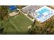 An aerial view shows the pool, tennis court, soccer field, playground, and clubhouse at 743 Meadowbrook Ln, Summerville, SC 29486