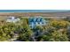 Aerial view of a large home surrounded by mature trees and lush landscaping near the water at 944 Hammocks Way, Edisto Island, SC 29438