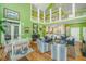 Bright living room featuring high ceilings, a fireplace, and an open floor plan leading to the kitchen and natural light at 944 Hammocks Way, Edisto Island, SC 29438