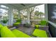 Relax on this screened-in porch with comfortable seating and picturesque views at 944 Hammocks Way, Edisto Island, SC 29438