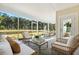 Relaxing screened porch with comfortable seating and picturesque view of the backyard pond at 1008 Tulip Shell St, Summerville, SC 29485