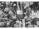 Monochrome aerial view of a modern home surrounded by trees with an adjacent foundation in a wooded area at 143 Harvest Way, Walterboro, SC 29488