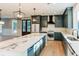 Modern kitchen features a large marble island, stainless steel appliances, and gray cabinets at 143 Harvest Way, Walterboro, SC 29488