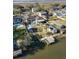 Stunning aerial view showcases a waterfront property with a pool, dock, and lush green landscaping at 1886 Capri Dr, Charleston, SC 29407