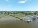 Picturesque aerial view showcasing a pier with boats, surrounding marshlands, and waterfront homes at 2788 Carolina Isle Dr, Mount Pleasant, SC 29466