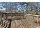 The home's wooden back deck overlooks the backyard, surrounded by trees and a wooden fence at 2915 Nantuckett Ave, North Charleston, SC 29420