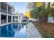 Backyard view showcasing a sparkling pool surrounded by lush greenery and stone pavers at 3204 Waterway Blvd, Isle of Palms, SC 29451