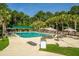 Community pool featuring lush greenery, chairs and umbrellas for residents to enjoy at 3425 Oxfordshire Ln, Mount Pleasant, SC 29466