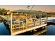 Waterfront dock bar area with seating and a dolphin weather vane, perfect for entertaining guests and enjoying scenic water views at 4009 Ballovista Rd, Johns Island, SC 29455
