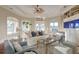 Cozy living room with a ceiling fan and view of the water at 4009 Ballovista Rd, Johns Island, SC 29455