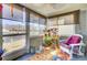 Bright sunroom with lake view, colorful rug, white chair, many plants and great natural light at 402 Pine Bluff Dr, Summerville, SC 29483