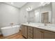 This bathroom offers a modern sink, vanity, and soaking tub, and many fixtures at 709 Oakridge View Trl, Ridgeville, SC 29472