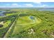 Aerial view of a vast, picturesque acreage featuring a tranquil pond and mature trees and lake in background at 1420 Polly Point Rd, Wadmalaw Island, SC 29487