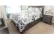 Cozy bedroom featuring a bed adorned with floral bedding, accompanied by a nightstand and dresser at 3406 Mariners Way, Moncks Corner, SC 29461