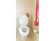 Toilet with toy on the tank, and pink window curtain at 3406 Mariners Way, Moncks Corner, SC 29461