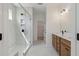 Modern bathroom featuring a glass-enclosed shower, double vanity, and bright lighting at 351 Blue Oak Dr, Moncks Corner, SC 29461