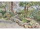 Manicured backyard with water feature and a variety of trees and plants at 3518 Gatetree Rd, Johns Island, SC 29455