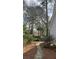 Landscaped backyard with a stone pathway leading through lush greenery and mature trees at 3518 Gatetree Rd, Johns Island, SC 29455