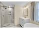 Modern bathroom features a glass shower, sleek vanity, and tiled walls at 1009 Seacrest Ln, Folly Beach, SC 29439