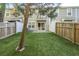 Private fenced backyard featuring well-maintained artificial turf and shade at 4678 Palm View Cir, North Charleston, SC 29418