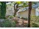 Lush backyard with garden featuring mature trees, flowering plants, and a cozy home at 102 Barnaby St, Charleston, SC 29492