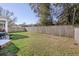 Spacious backyard with a well-maintained lawn, patio area, and tall wooden fence for privacy at 1261 Gannett Rd, Mount Pleasant, SC 29464