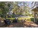Inviting backyard with a fire pit and chairs, perfect for relaxing and entertaining under the trees at 29 27Th Ave, Isle of Palms, SC 29451