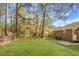 Beautiful backyard with a green lawn, mature trees and a brick exterior at 319 Bluebell Ave, Summerville, SC 29483