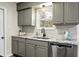Well-lit kitchen featuring grey cabinetry, modern backsplash, granite countertops, and stainless steel appliances at 319 Bluebell Ave, Summerville, SC 29483