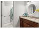 Bathroom with a decorative sink, granite countertop and a walk-in shower at 422 Jean Wells Dr, Goose Creek, SC 29445