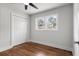 This is a bright bedroom with hard wood floors, closet and a window at 422 Jean Wells Dr, Goose Creek, SC 29445