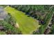 Aerial view of a bright green field bordered by a mature pine forest in a stunning nature setting at 732 Lindhaven Dr, Pineville, SC 29468
