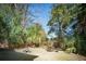 Private backyard with palm trees, lush green foliage, and a charming fire pit at 318 Sumter St, Charleston, SC 29403