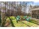 Large backyard features a fire pit and comfortable seating; perfect for outdoor entertaining at 133 Caleb Ct, Ladson, SC 29456