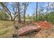 Picturesque backyard with a wooden bridge, lush landscaping, and tranquil setting at 1522 N Pinebark Ln, Charleston, SC 29407