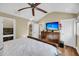 Comfortable main bedroom with hardwood floors, a ceiling fan, and closet access at 2224 Shoreline Dr, Johns Island, SC 29455