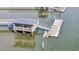 Aerial view of a charming covered pier and dock, perfect for relaxing and enjoying waterfront at 2224 Shoreline Dr, Johns Island, SC 29455