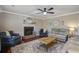 Comfortable living room with a fireplace, ceiling fan, stylish decor and hardwood floors at 309 Edinburgh St, Summerville, SC 29483