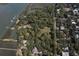 Aerial view of waterfront community featuring private docks, lush greenery, and marsh at 410 E Indian Ave, Folly Beach, SC 29439