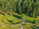 Aerial view of a dog park with fenced areas, walking paths, mature trees, and well-manicured landscaping at 707 Redbud Ln, Summerville, SC 29486