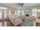 Cozy living room with hardwood floors, fireplace, and modern decor, creating a comfortable and inviting atmosphere at 724 Hibbens Grant Blvd, Mount Pleasant, SC 29464