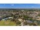 An aerial view showcasing a lake, community pool, and tennis courts surrounded by trees at 100 Lakeview Dr, Summerville, SC 29485