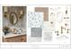 A bathroom concept showcasing a gold faucet, patterned wallpaper, and marble countertops at 111 Peninsula Dr, Ravenel, SC 29470