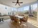 Screened patio featuring a ceiling fan and wicker furniture, perfect for enjoying the outdoors at 1309 Belgian Draft Dr, Mount Pleasant, SC 29466