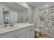Bathroom featuring a vanity with a sink, a toilet, a mirror, and a stylish shower curtain at 131 Swaying Palm Dr, Summerville, SC 29485