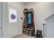 Welcoming entryway with stained glass door and organized storage at 158 Spencer Cir, Summerville, SC 29485