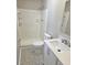 Nicely remodeled bathroom with a white vanity, decorative floor tiles, and a walk in shower at 159 Foxborough Rd, Goose Creek, SC 29445