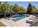 Backyard pool featuring lounge chairs, tiled patio, lush landscaping, and palm trees at 171 Cartright St, Charleston, SC 29492