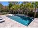 Refreshing backyard pool with a waterfall, in-pool seating, and palm trees for a tropical vibe at 171 Cartright St, Charleston, SC 29492