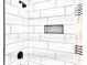 Modern shower with sleek subway tile, black fixtures, and shower niche for organization and convenience at 33 Athens Ct, Charleston, SC 29403